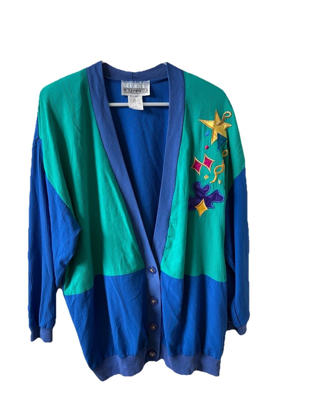 Vintage Peter Popovitch Colorblock Art To Wear Cardigan Jacket Large USA